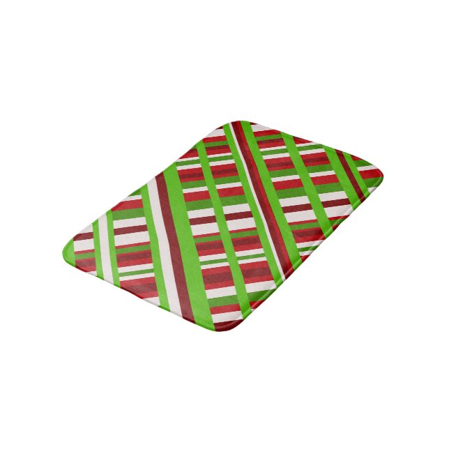 Christmas Plaid Diagonal in Red, Green and White Bath Mat (Angled)