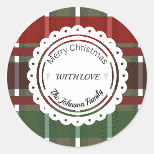Christmas Plaid Festive Holiday Vintage Classic Round Sticker
