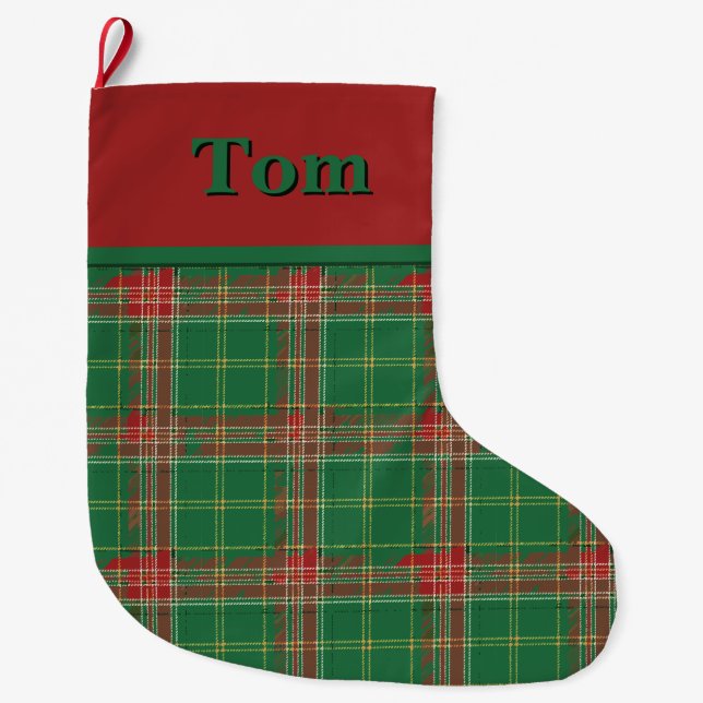 Christmas Plaid Green and Red Large Christmas Stocking (Front)
