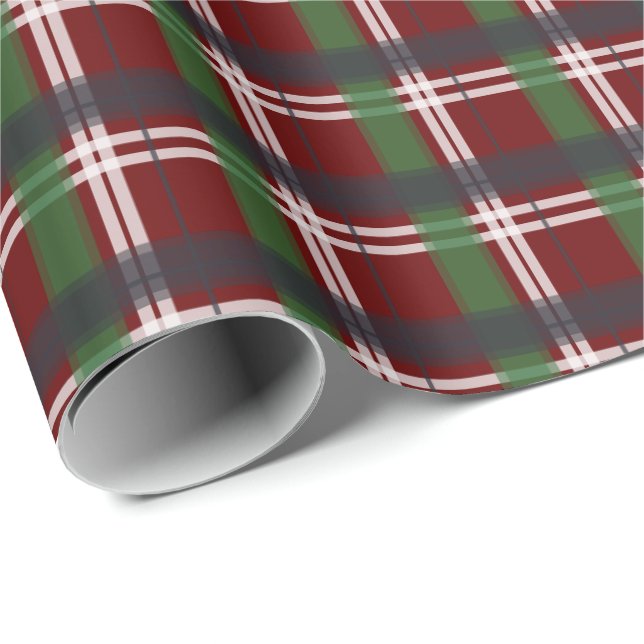 Christmas Plaid Green and Red Navy Blue Wrapping Paper (Roll Corner)