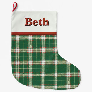 Christmas Plaid Green and White Large Christmas Stocking