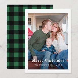 Christmas Plaid Green Buffalo Plaid Photo Holiday Card