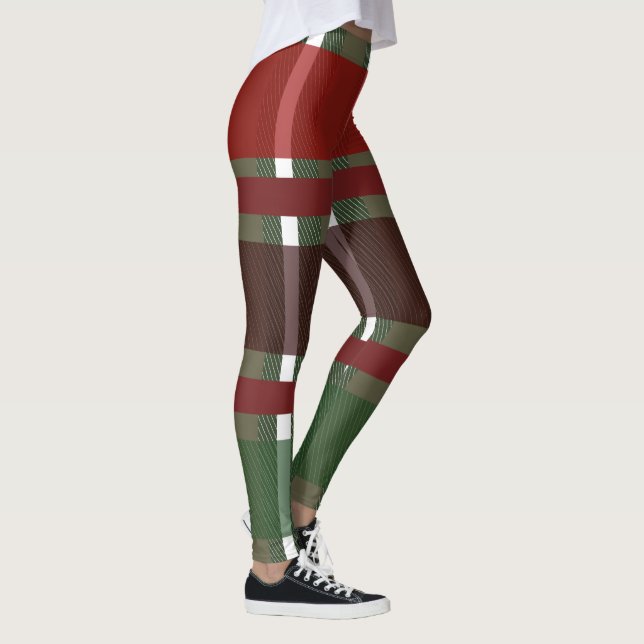 Christmas Plaid Green Burgandy Leggings (Right)