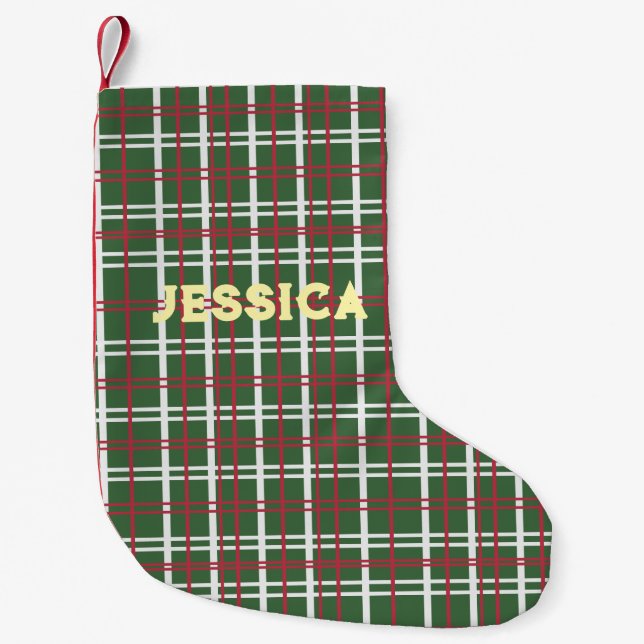 Christmas Plaid, Green, Red, White Small Christmas Stocking (Front)