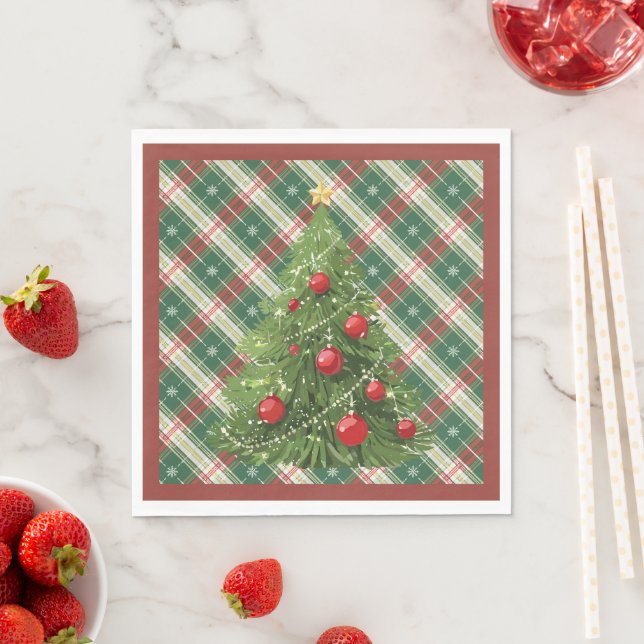 Christmas Plaid Green, White, with Red Napkin (Insitu)