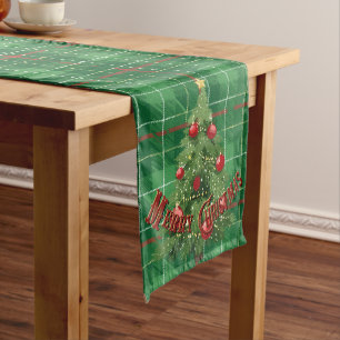 Christmas Plaid Green with Red, Gold, White Long Table Runner