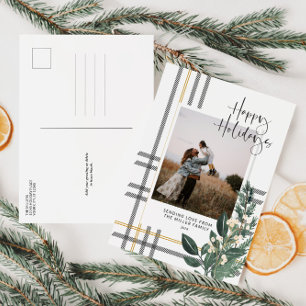 Christmas Plaid Greenery Holiday Photo Postcard