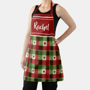 Christmas Plaid Hearts Festive Holiday Apron