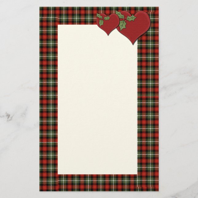 Christmas Plaid Hearts of Love Stationery (Front)