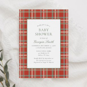 Christmas Plaid Holiday Baby Shower Invitation