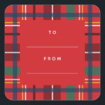 Christmas plaid holiday to from blank red gift square sticker<br><div class="desc">A colourful and festive plaid make this simple to and from gift label the perfect touch for all your Christmas gifts. With its reds, greens, blues, it coordinates perfectly with the Lea Delaveris Design merry and bright plaid collection of holiday cards, gifts and decor. This Christmas gift label has a...</div>