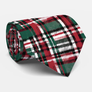 Christmas Plaid In Red Green White And Black Tie