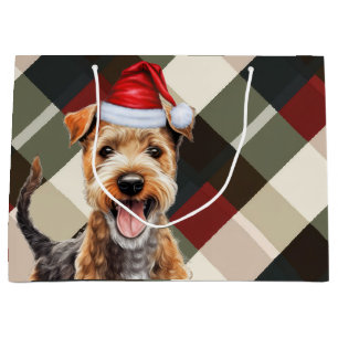 Christmas Plaid Lakeland Terrier Dog Lover Large Gift Bag