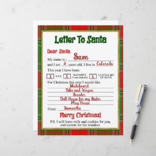 Christmas Plaid Letter to Santa Claus 