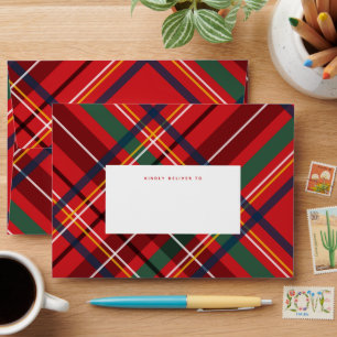 Christmas plaid merry bright holiday envelope
