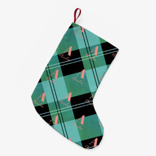 Christmas Plaid Monogram Green Pink Small Christmas Stocking