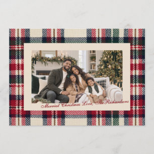 Christmas Plaid Nostalgic Classic Family Photo Holiday Card