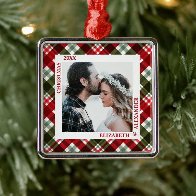 Christmas Plaid Photo Metal Ornament (Tree)