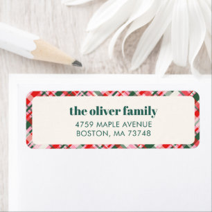 Christmas Plaid Pink Red Green Return Address Cute