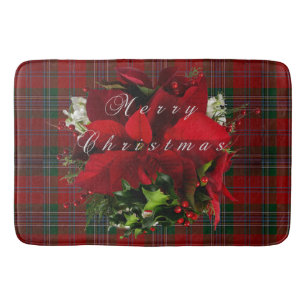 Christmas Plaid poinsettia Bath Mat