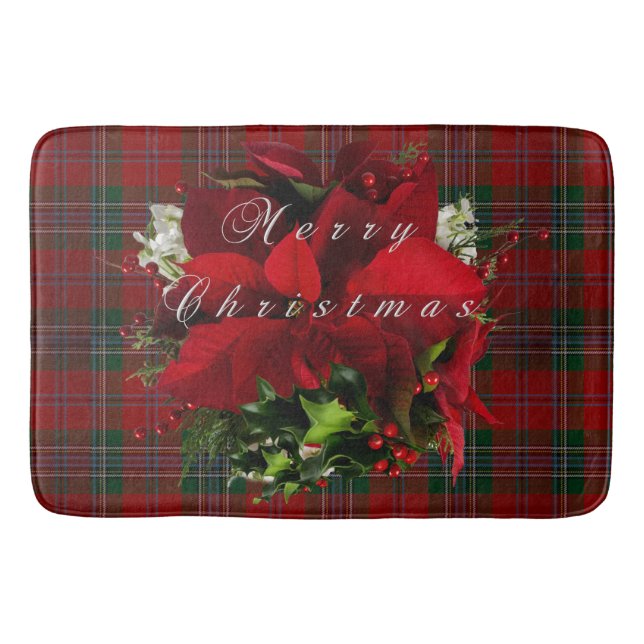 Christmas Plaid poinsettia Bath Mat (Front)