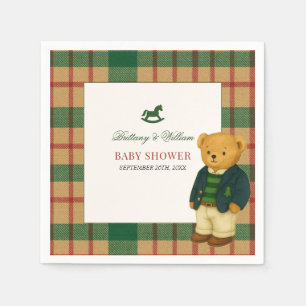 Christmas Plaid Preppy Bear Baby Shower Napkin