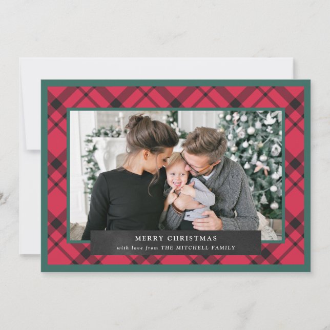 Christmas Plaid | Red Green and Black Multi Photo Holiday Card (Front)
