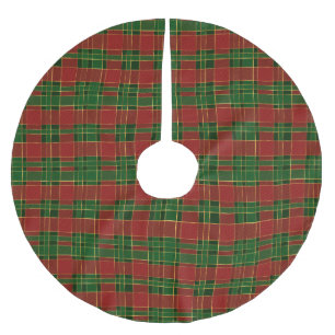 Christmas plaid red green gold traditional elegant brushed polyester tree skirt