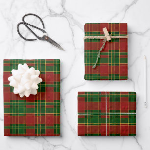 Christmas plaid red green gold traditional elegant wrapping paper sheet
