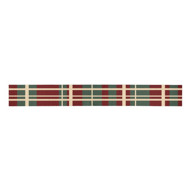 Christmas Plaid Red Green Ivory  Grosgrain Ribbon (Front)