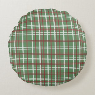 Christmas Plaid Red, Green, White Round Pillow