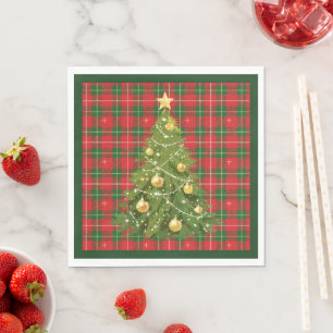 Christmas Plaid Red, Green with Gold Crosses Napkin