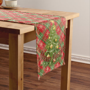 Christmas Plaid Red, Green, with Gold Stars Long Table Runner