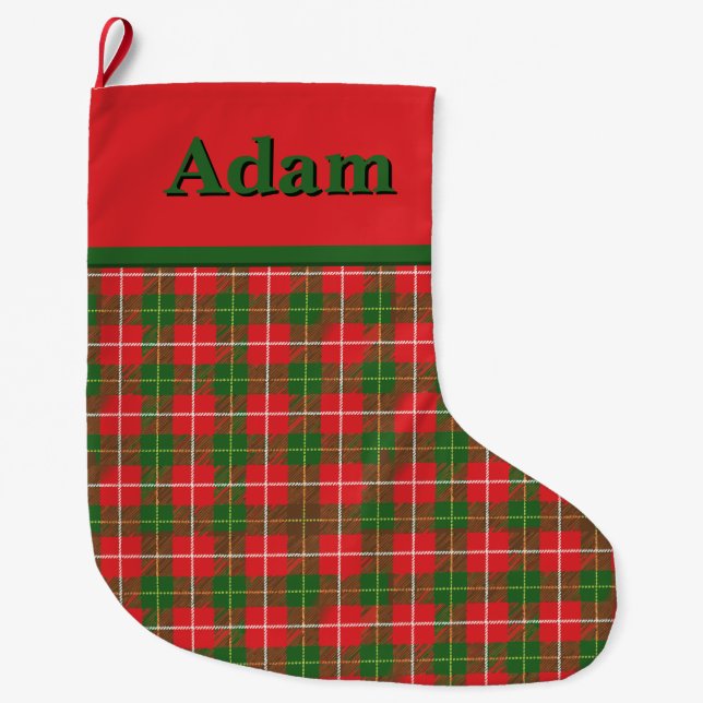 Christmas Plaid Red with Green Large Christmas Stocking (Front)