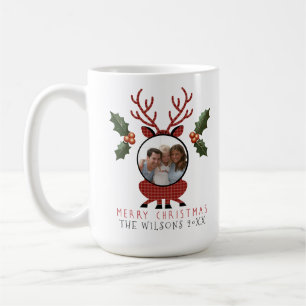 Christmas Plaid Reindeer with Personalized Photo Coffee Mug