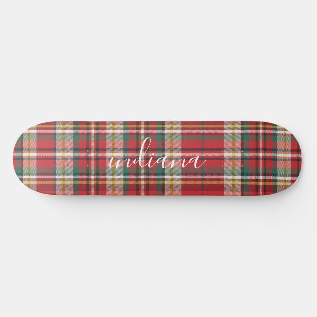 Christmas Plaid Rustic Red Green White Personalize Skateboard (Horz)