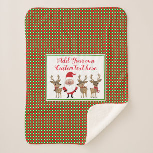Christmas Plaid Santa Reindeer Add Custom Text Sherpa Blanket