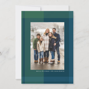 Christmas plaid simple navy green photo holiday card