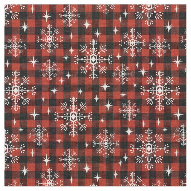 Christmas Plaid Snow Fabric (Close Up)