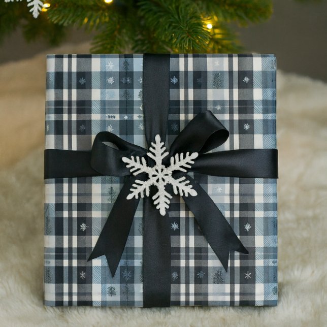 Christmas Plaid Snowflake & Tree  Wrapping Paper (Christmas Plaid Wrapping Paper Snowflake & Tree Design)