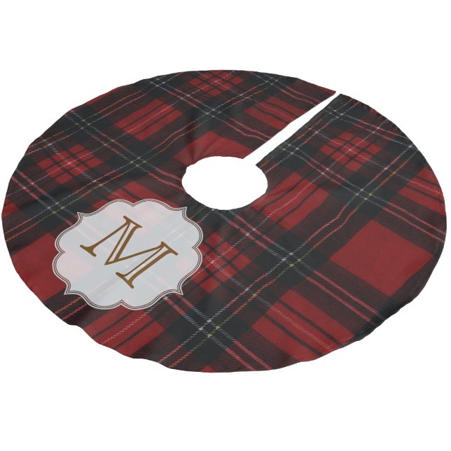 Christmas Plaid Tartan Monogram Initial Tree Skirt (Angled)
