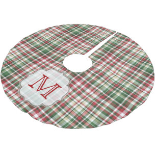Christmas Plaid Tartan Monogram Initial Tree Skirt
