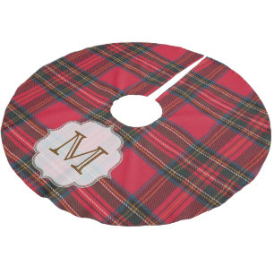 Christmas Plaid Tartan Monogram Initial Tree Skirt