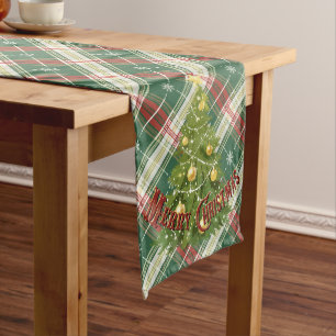 Christmas Plaid White and Green with Red Long Table Runner