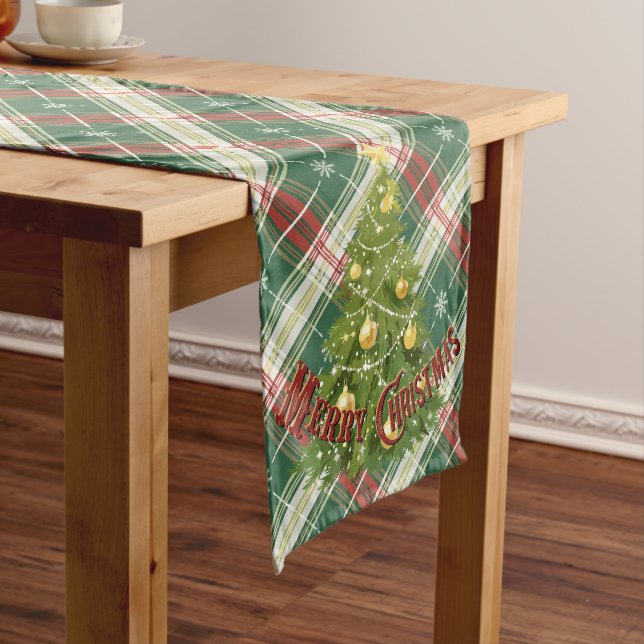 Christmas Plaid White and Green with Red Long Table Runner (In Situ)