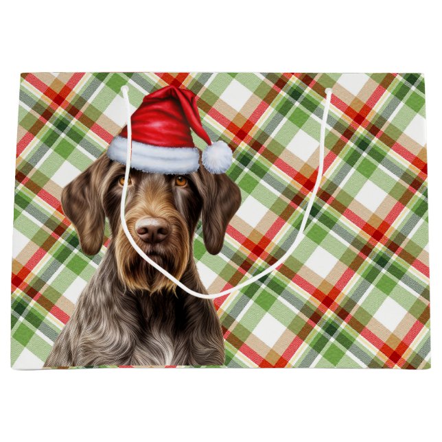 Christmas Plaid Wirehaired Pointer Dog Lover Large Gift Bag (Front)