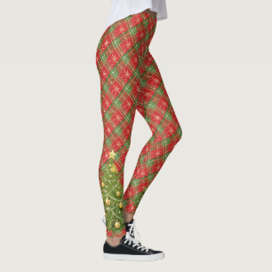 Christmas Plaid with Tree Leggings