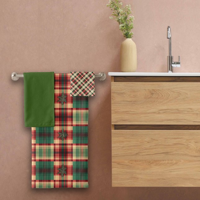 Christmas Plaids Custom Name Bath Towels (Creator Uploaded)