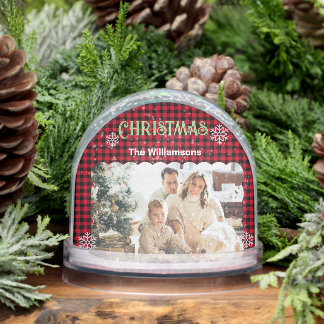 Christmas Plaids Family Gift Custom Photo Snowglobe