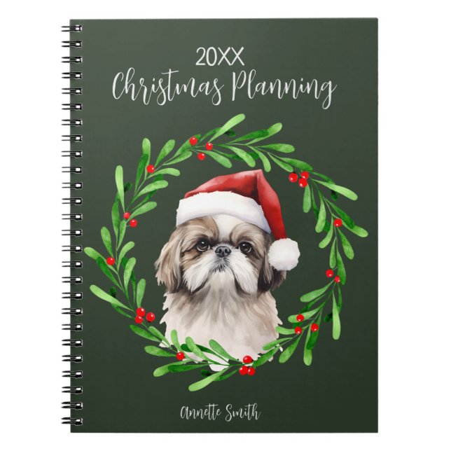 Christmas Planning Dog Shih Tzu breed pup Notebook (Front)